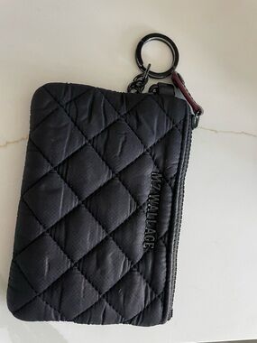 MZ WALLACE Quilted Black Key & Card Holder with Red Accent